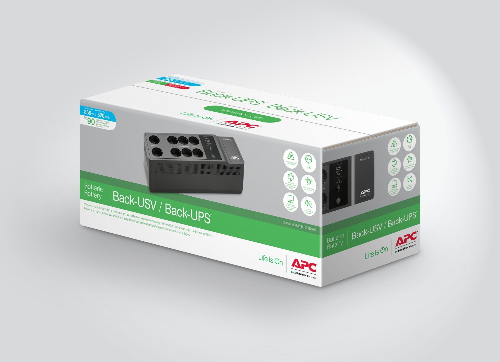 BE850G2-GR | APC | APC BE850G2-GR surse neîntreruptibile de curent (UPS) Standby (Offline) 0,85 kVA 520 W 8 ieșire(i) AC APC BE850G2-GR surse neîntreruptibile de curent (UPS) Standby (Offline) 0,85 kVA 520 W 8 ieșire(i) AC