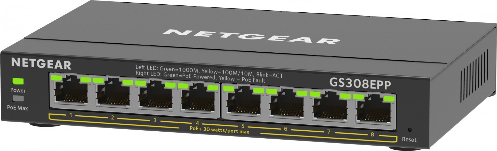 GS308EPP-100PES | Netgear | NETGEAR 8-Port Gigabit Ethernet High-Power PoE+ Plus Switch (GS308EPP) Gestionate L2/L3 Gigabit Ethernet (10/100/1000) Power over Ethernet (PoE) Suport Negru NETGEAR 8-Port Gigabit Ethernet High-Power PoE+ Plus Switch (GS308EPP) Gestionate L2/L3 Gigabit Ethernet (10/100/1000) Power over Ethernet (PoE) Suport Negru