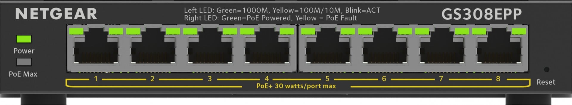 GS308EPP-100PES | Netgear | NETGEAR 8-Port Gigabit Ethernet High-Power PoE+ Plus Switch (GS308EPP) Gestionate L2/L3 Gigabit Ethernet (10/100/1000) Power over Ethernet (PoE) Suport Negru NETGEAR 8-Port Gigabit Ethernet High-Power PoE+ Plus Switch (GS308EPP) Gestionate L2/L3 Gigabit Ethernet (10/100/1000) Power over Ethernet (PoE) Suport Negru