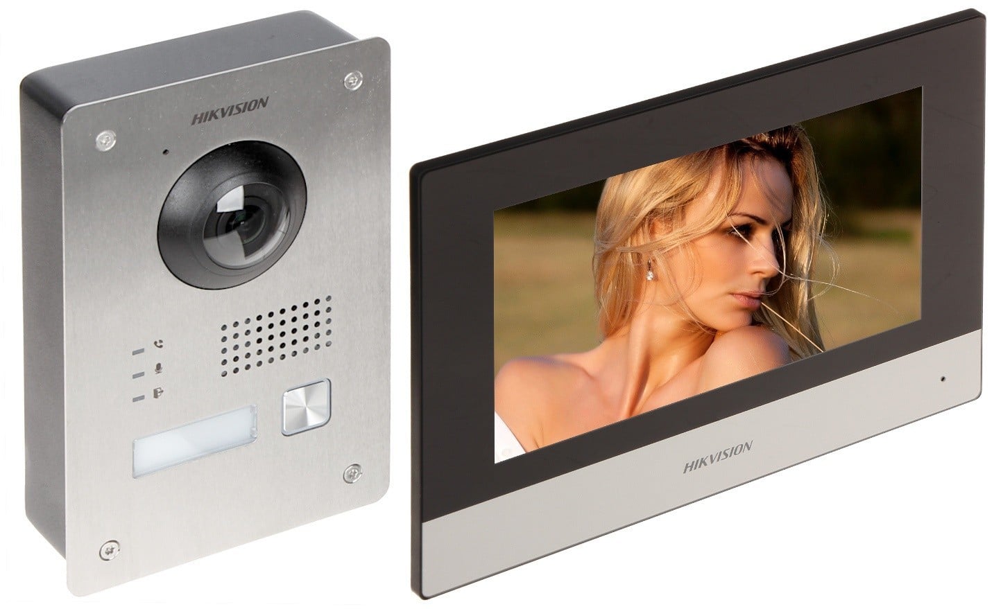 Kit videointerfon IP pe 2 fire, monitor tactil 7 inch, cameră 2MP, Wi-Fi, Hik-Connect, Hikvision - DS-KIS703Y-P – HIKVISION DS-KIS703Y-P
