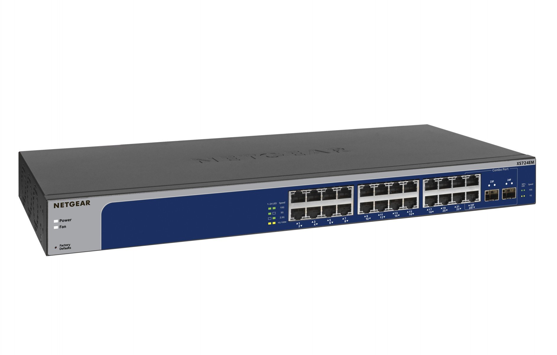 XS724EM-100EUS | Netgear | NETGEAR XS724EM Gestionate L2 10G Ethernet (100/1000/10000) 1U Albastru, Gri NETGEAR XS724EM Gestionate L2 10G Ethernet (100/1000/10000) 1U Albastru, Gri