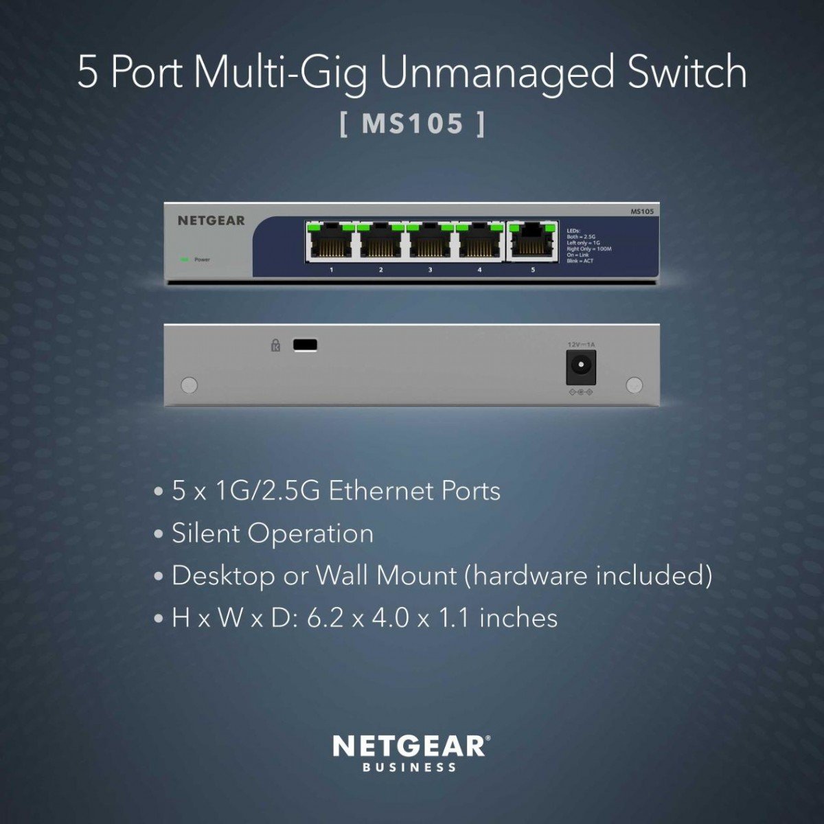 MS105-100EUS | Netgear | NETGEAR MS105-100EUS switch-uri Fara management 2.5G Ethernet (100/1000/2500) Power over Ethernet (PoE) Suport 1U NETGEAR MS105-100EUS switch-uri Fara management 2.5G Ethernet (100/1000/2500) Power over Ethernet (PoE) Suport 1U