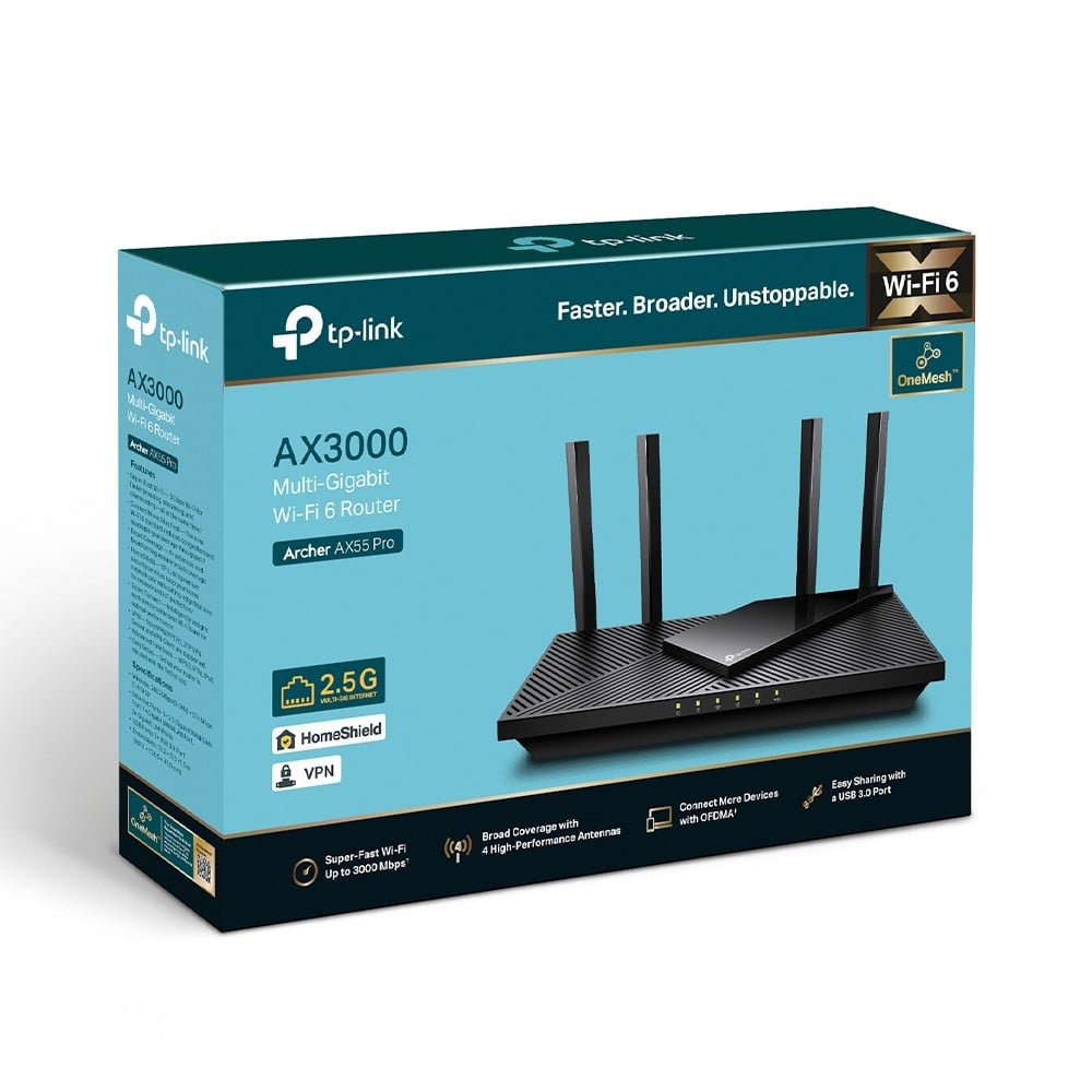 TP-Link Archer AX55 Pro router wireless Gigabit Ethernet Bandă dublă (2.4 GHz/ 5 GHz) Negru