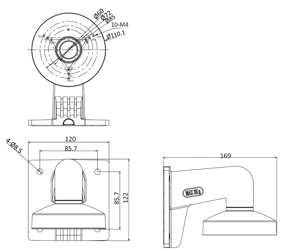 Suport de perete pentru cameră Dome, aliaj de aluminiu și oțel, alb, Hikvision - DS-1272ZJ-110-TRS – HIKVISION DS-1272ZJ-110-TRS