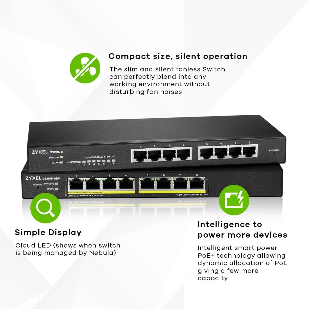 GS1915-8-EU0101F | ZyXEL | Zyxel GS1915-8 Gestionate L2 Gigabit Ethernet (10/100/1000) Negru Zyxel GS1915-8 Gestionate L2 Gigabit Ethernet (10/100/1000) Negru