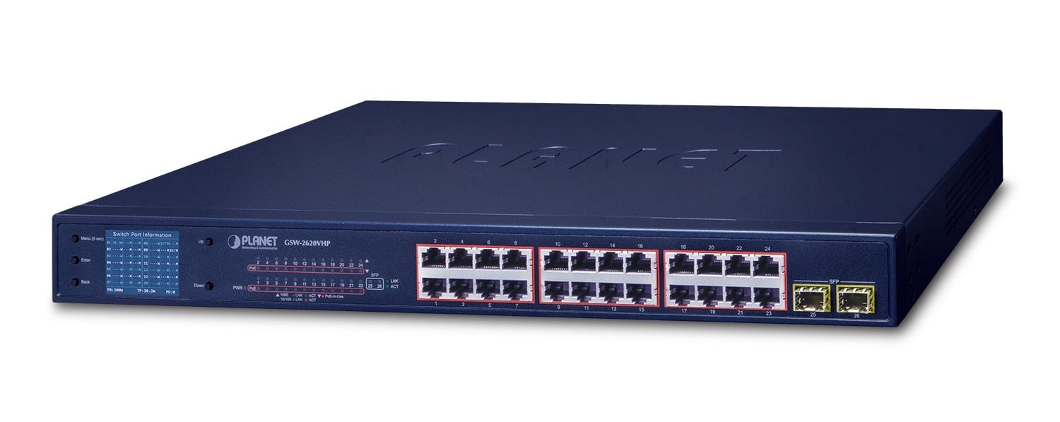 PLANET GSW-2620VHP Switch Gigabit 24×10/100/1000 + 2×SFP 802.3at PoE+ – PLANET GSW-2620VHP