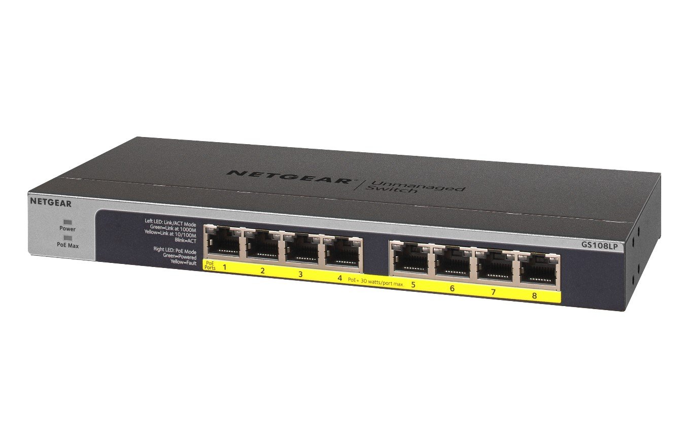 GS108LP-100EUS | Netgear | NETGEAR GS108LP Fara management Gigabit Ethernet (10/100/1000) Power over Ethernet (PoE) Suport 1U Negru, Gri NETGEAR GS108LP Fara management Gigabit Ethernet (10/100/1000) Power over Ethernet (PoE) Suport 1U Negru, Gri
