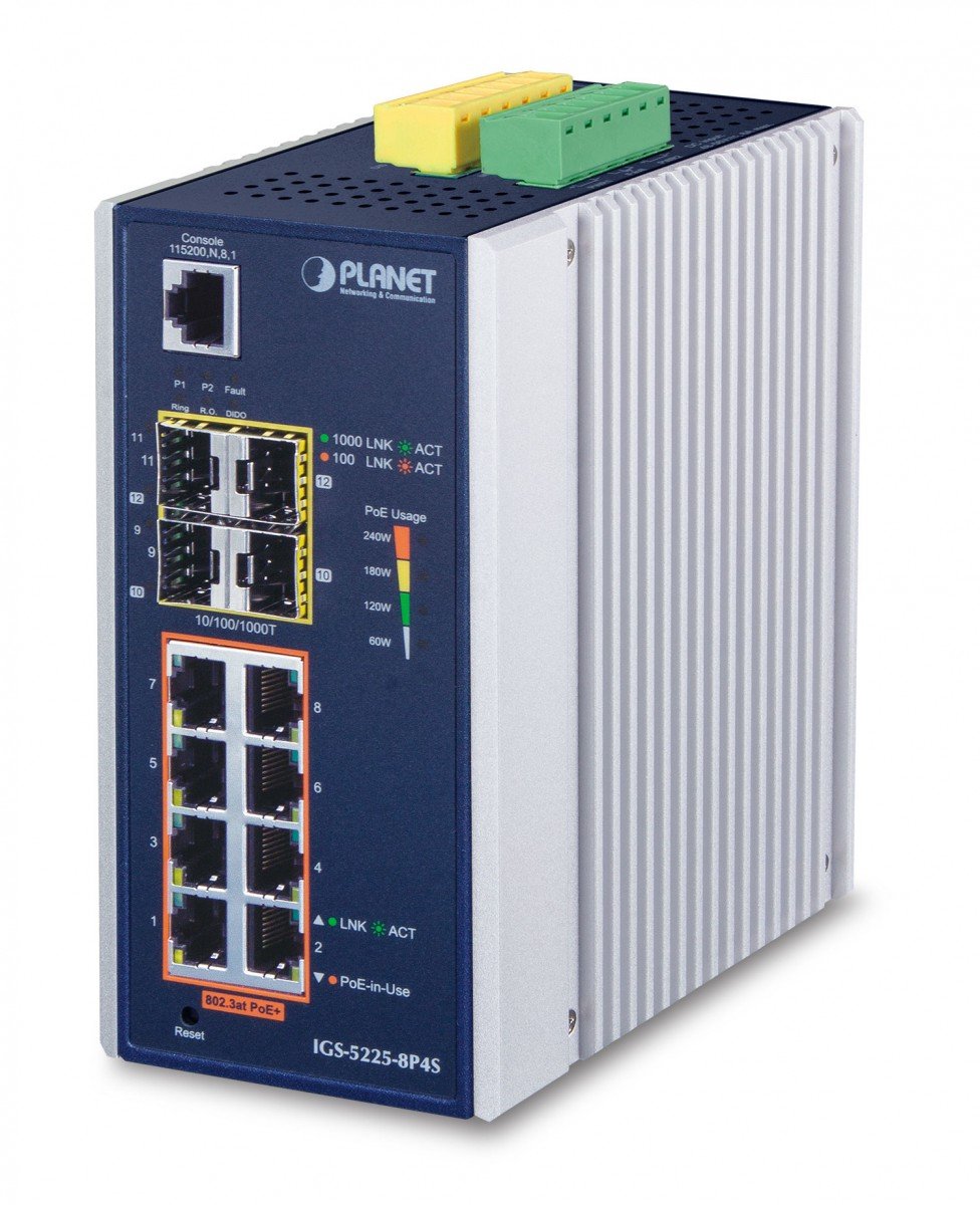 PLANET IGS-5225-8P4S switch-uri Gestionate L2+ Gigabit Ethernet (10/100/1000) Power over Ethernet (PoE) Suport Albastru, Argint