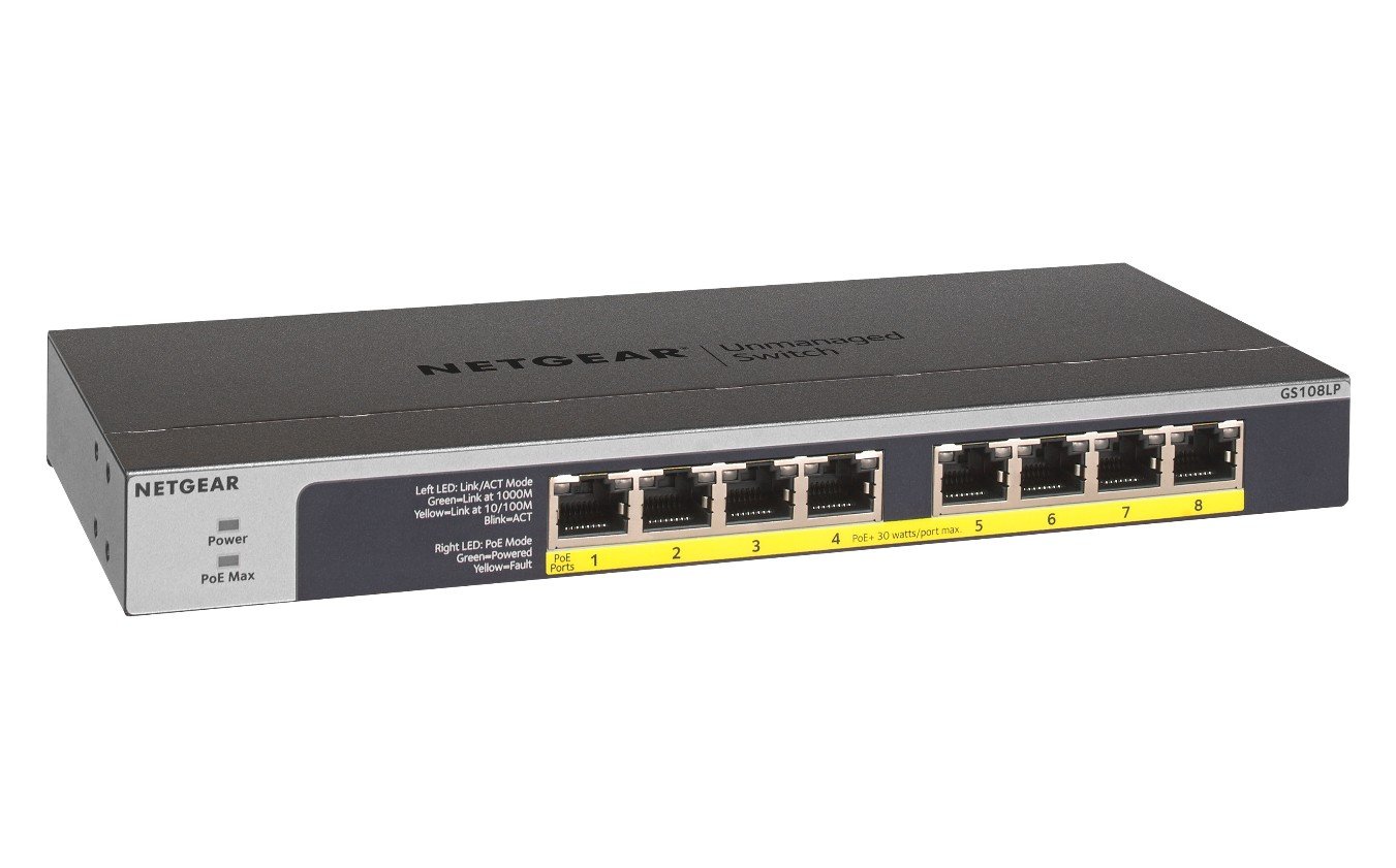 GS108LP-100EUS | Netgear | NETGEAR GS108LP Fara management Gigabit Ethernet (10/100/1000) Power over Ethernet (PoE) Suport 1U Negru, Gri NETGEAR GS108LP Fara management Gigabit Ethernet (10/100/1000) Power over Ethernet (PoE) Suport 1U Negru, Gri
