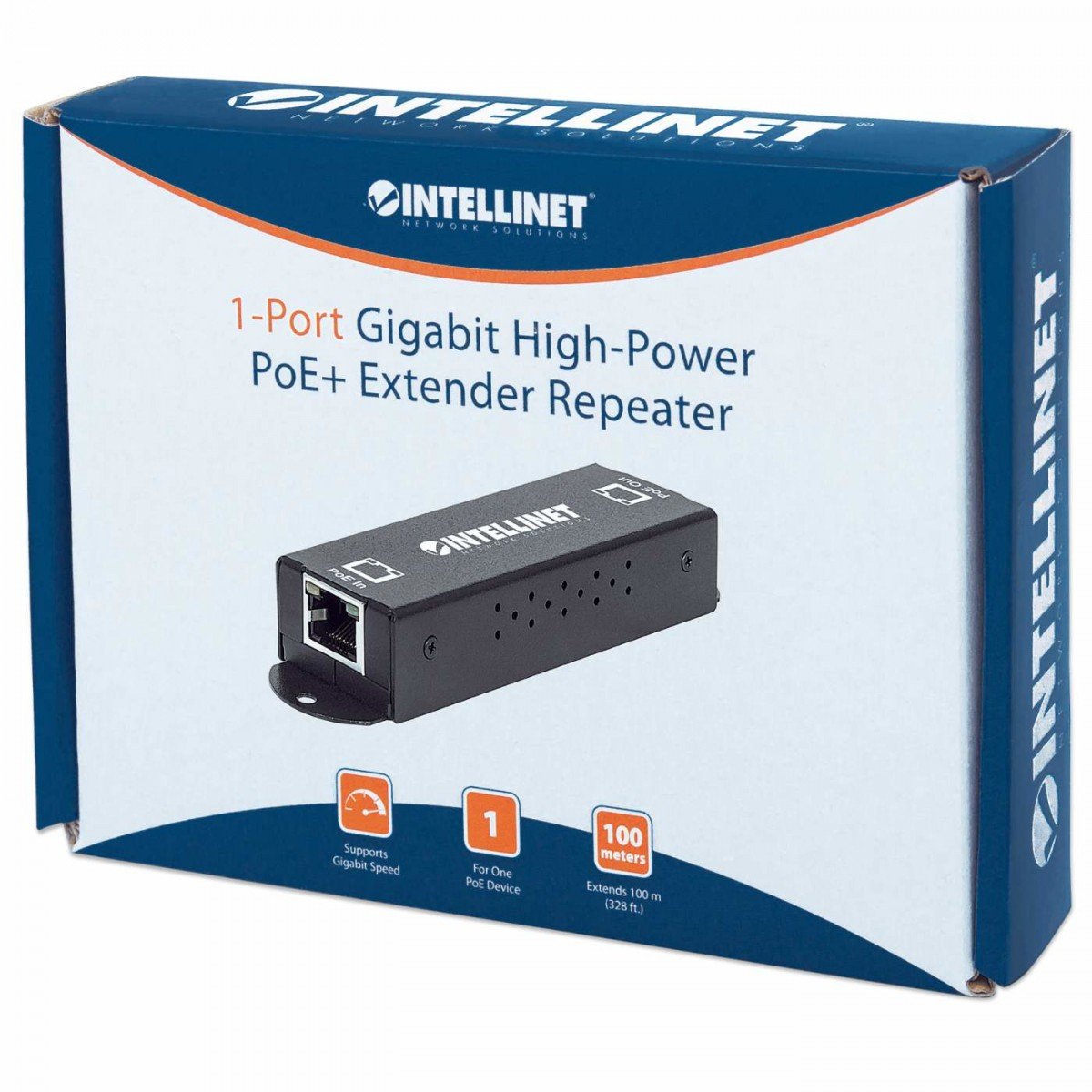 Gigabit High-Power PoE+ Extender Repeater 802.3at af Metal – Intellinet 560962