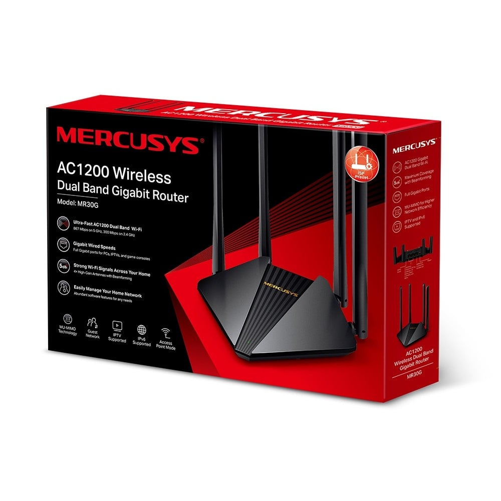 Mercusys MR30G router wireless Gigabit Ethernet Bandă dublă (2.4 GHz/ 5 GHz) Negru