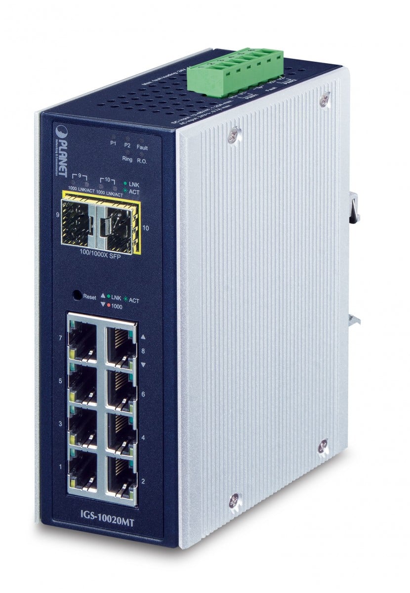 PLANET IGS-10020MT Switch Industrial Gestionat L2+/L4 8×Gigabit + 2×SFP – PLANET IGS-10020MT