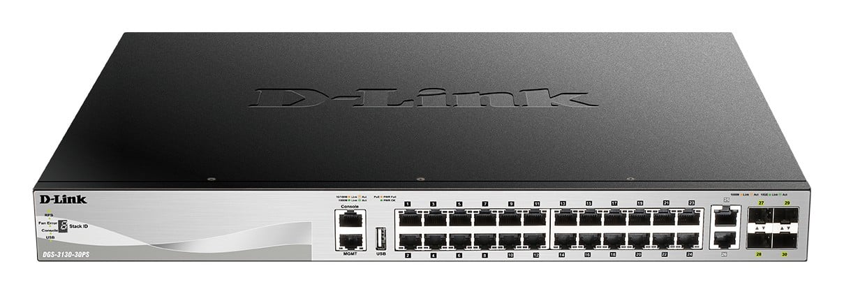 D-Link DGS-3130-30PS/E switch-uri Gestionate L3 Gigabit Ethernet (10/100/1000) Power over Ethernet (PoE) Suport Gri