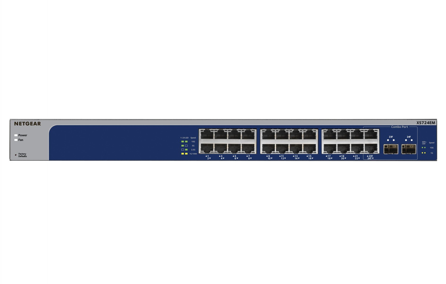 XS724EM-100EUS | Netgear | NETGEAR XS724EM Gestionate L2 10G Ethernet (100/1000/10000) 1U Albastru, Gri NETGEAR XS724EM Gestionate L2 10G Ethernet (100/1000/10000) 1U Albastru, Gri