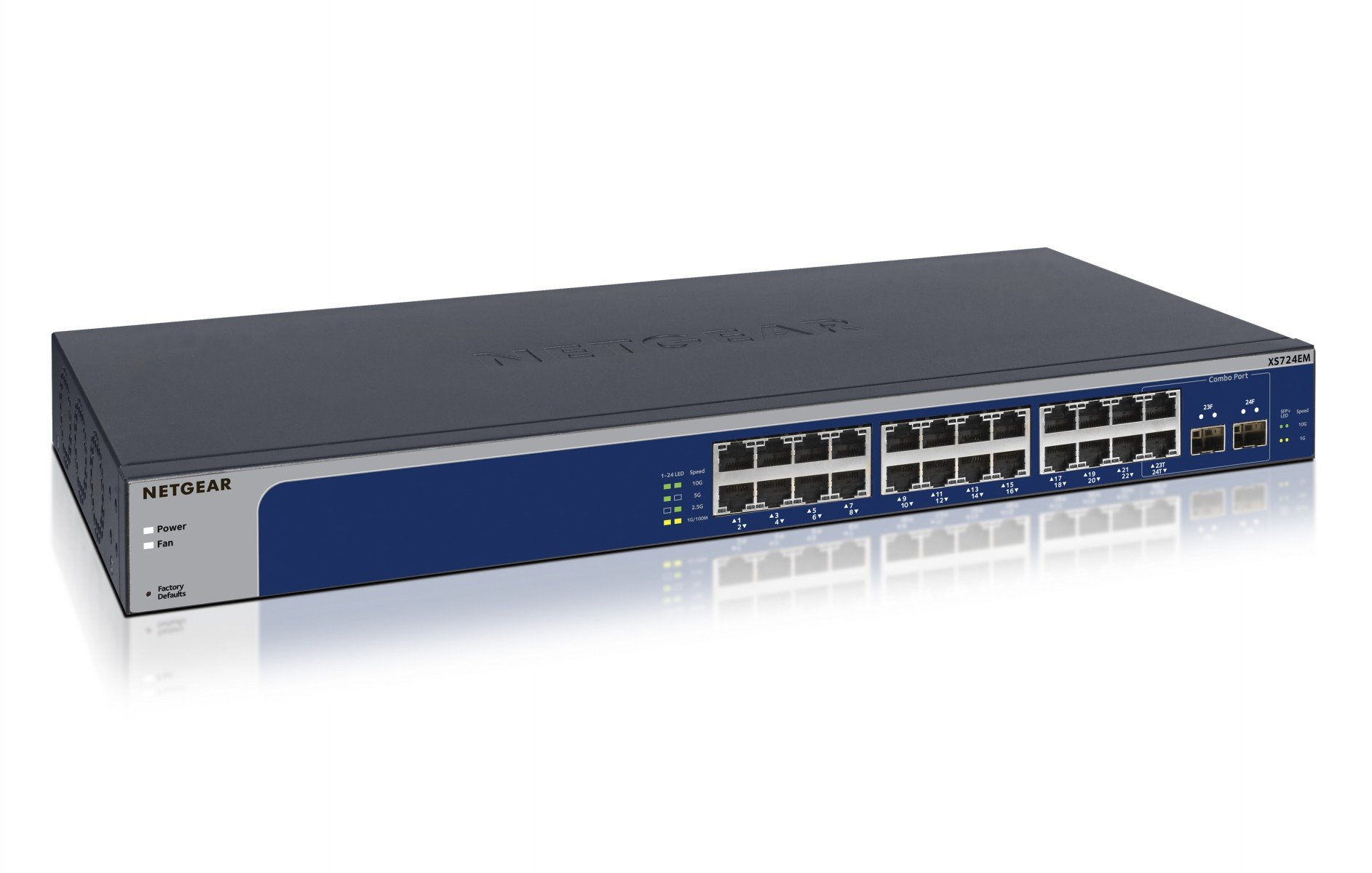 XS724EM-100EUS | Netgear | NETGEAR XS724EM Gestionate L2 10G Ethernet (100/1000/10000) 1U Albastru, Gri NETGEAR XS724EM Gestionate L2 10G Ethernet (100/1000/10000) 1U Albastru, Gri