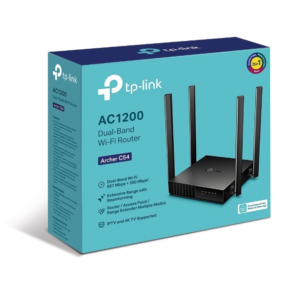 TP-Link Archer C54 router wireless Fast Ethernet Bandă dublă (2.4 GHz/ 5 GHz) 4G Negru