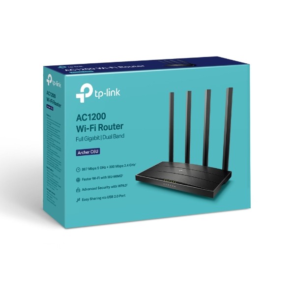 TP-Link Archer C6U router wireless Gigabit Ethernet Bandă dublă (2.4 GHz/ 5 GHz) 4G Negru