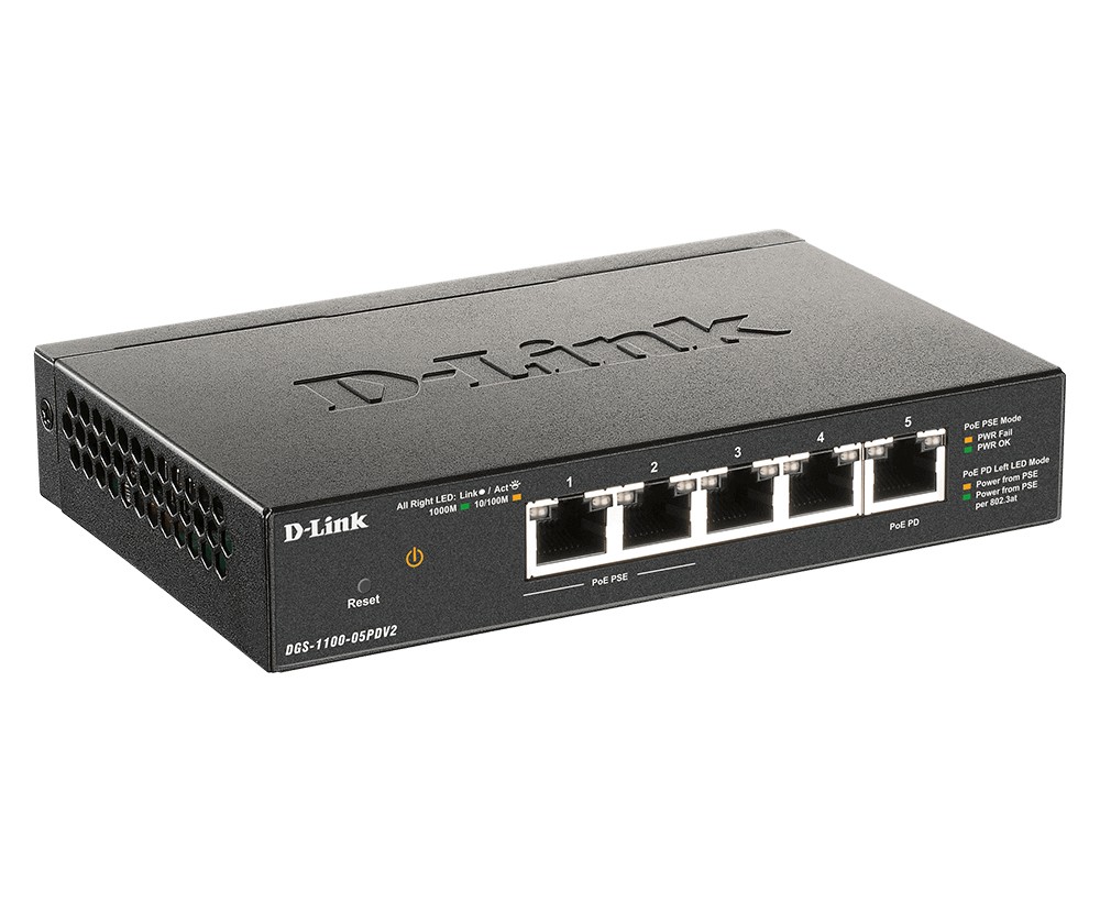 D-Link DGS-1100-05PDV2 switch-uri Gestionate Gigabit Ethernet (10/100/1000) Power over Ethernet (PoE) Suport Negru