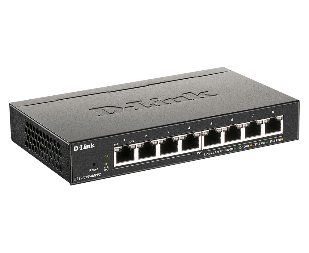 D-Link DGS 1100-08PV2 - Switch - Smart - 8 x 10/100/1000 (PoE) - Desktop - PoE (64 W)