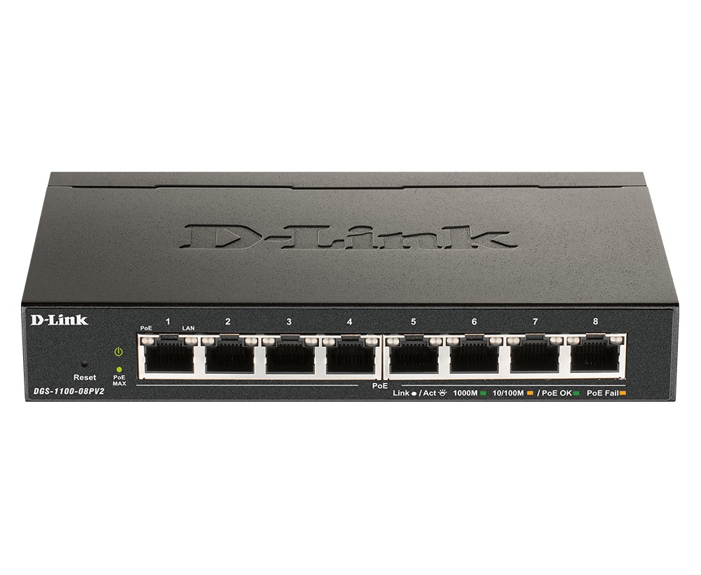 D-Link DGS 1100-08PV2 - Switch - Smart - 8 x 10/100/1000 (PoE) - Desktop - PoE (64 W)