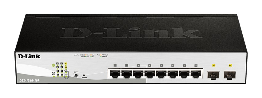 D-Link DGS-1210-10P/E 10-port 10/100/1000 Gigabit PoE Smart Switch including 2 Combo 1000BaseT/SFP