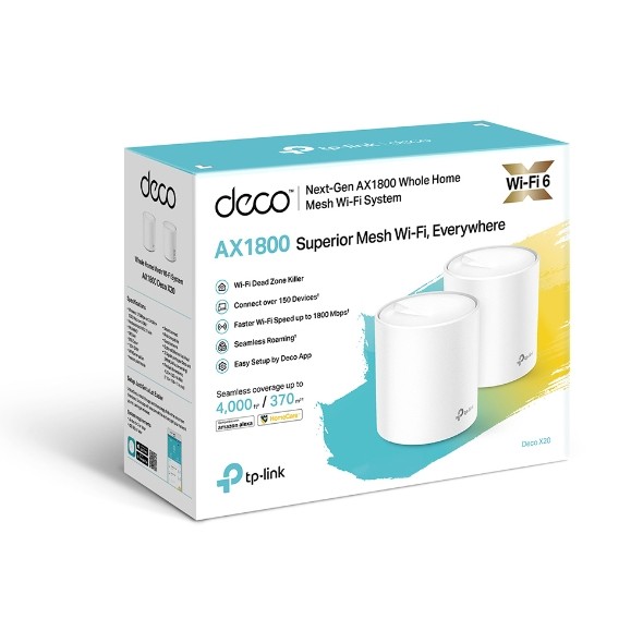 TP-Link Deco X20 (2-pack) Bandă dublă (2.4 GHz/ 5 GHz) Wi-Fi 5 (802.11ac) Alb 4G