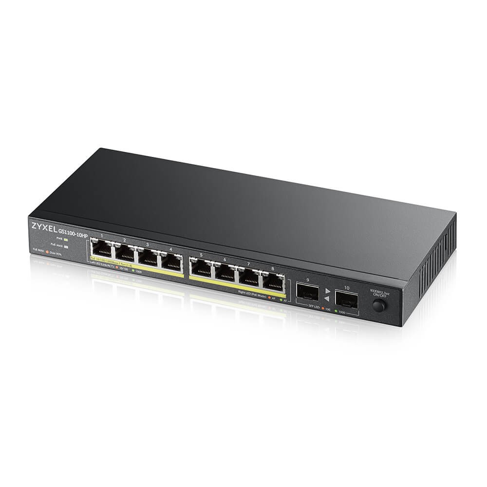 Zyxel GS1100-10HP v2 Fara management Gigabit Ethernet (10/100/1000) Power over Ethernet (PoE) Suport Negru