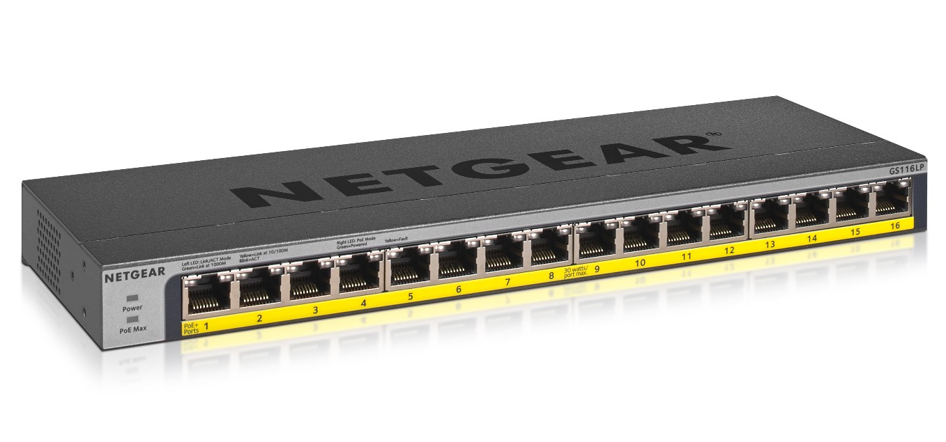 NETGEAR GS116LP Fara management Gigabit Ethernet (10/100/1000) Power over Ethernet (PoE) Suport Negru