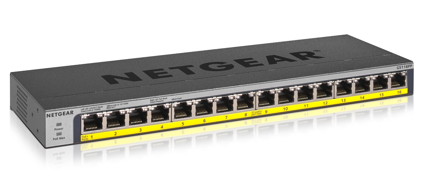 NETGEAR GS116PP Fara management Gigabit Ethernet (10/100/1000) Power over Ethernet (PoE) Suport Negru