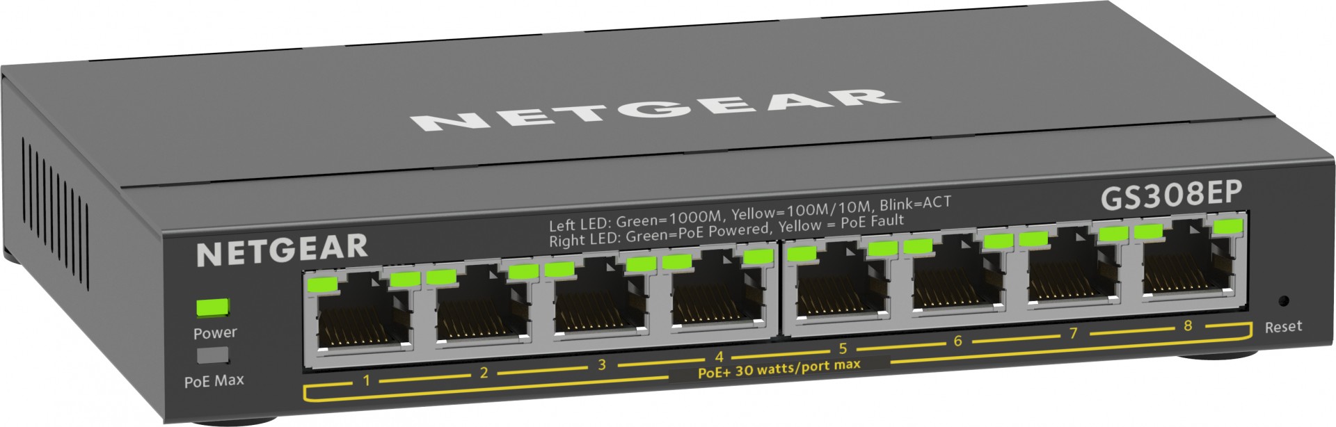 NETGEAR 8-Port Gigabit Ethernet PoE+ Plus Switch (GS308EP) Gestionate L2/L3 Gigabit Ethernet (10/100/1000) Power over Ethernet (PoE) Suport Negru