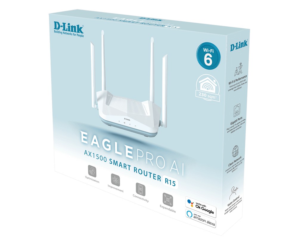 D-Link AX1500 R15 router wireless Gigabit Ethernet Bandă dublă (2.4 GHz/ 5 GHz) Alb