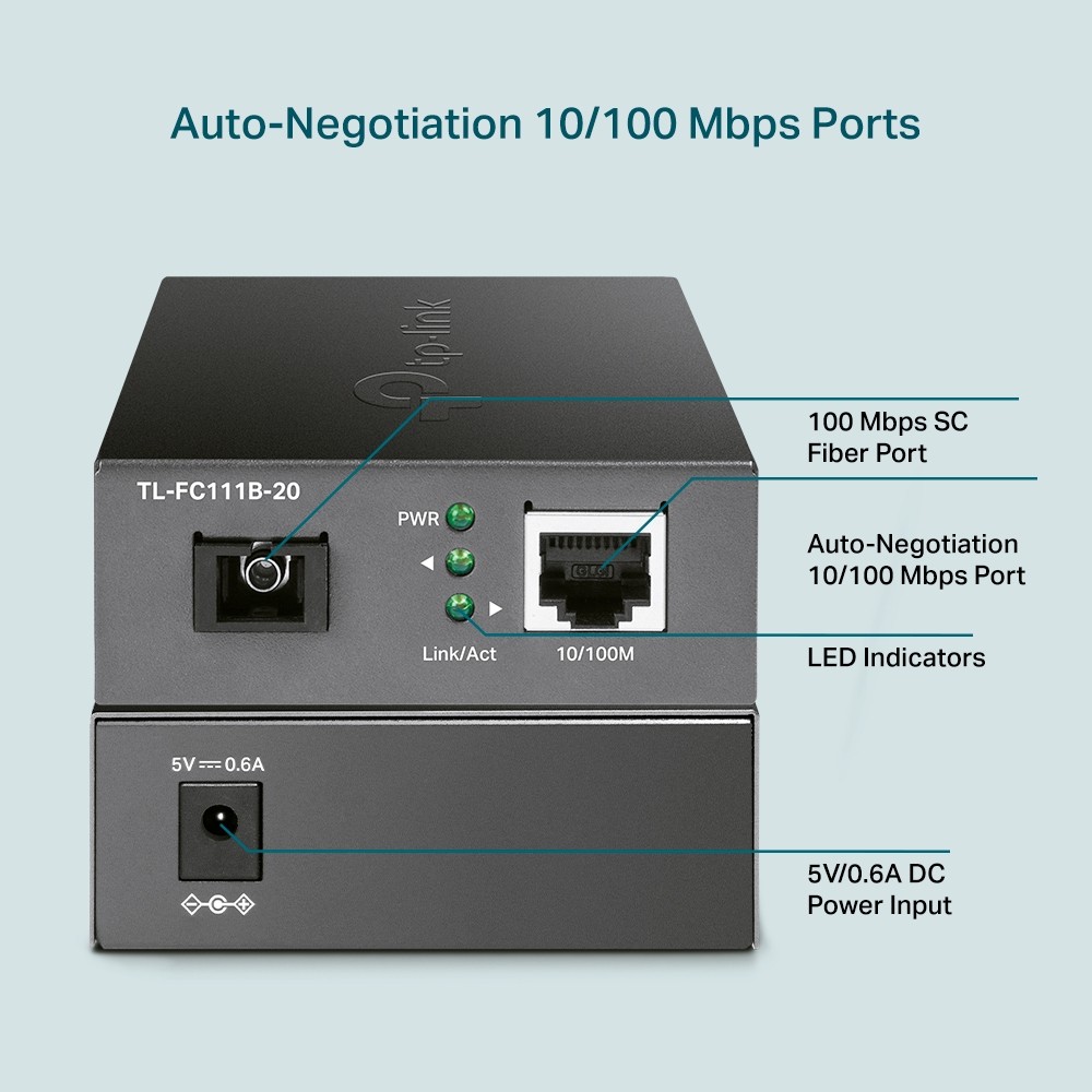 TP-Link TL-FC111B-20 convertoare media pentru rețea 100 Mbit/s Monomodală Negru