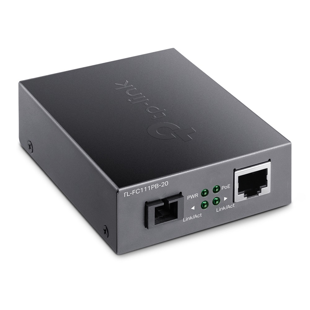 10/100Mbps WDM Media Converter with 1-Port PoE - 100 Mbit/s - SC - Wired - 100 m - 9/125 µm - Black