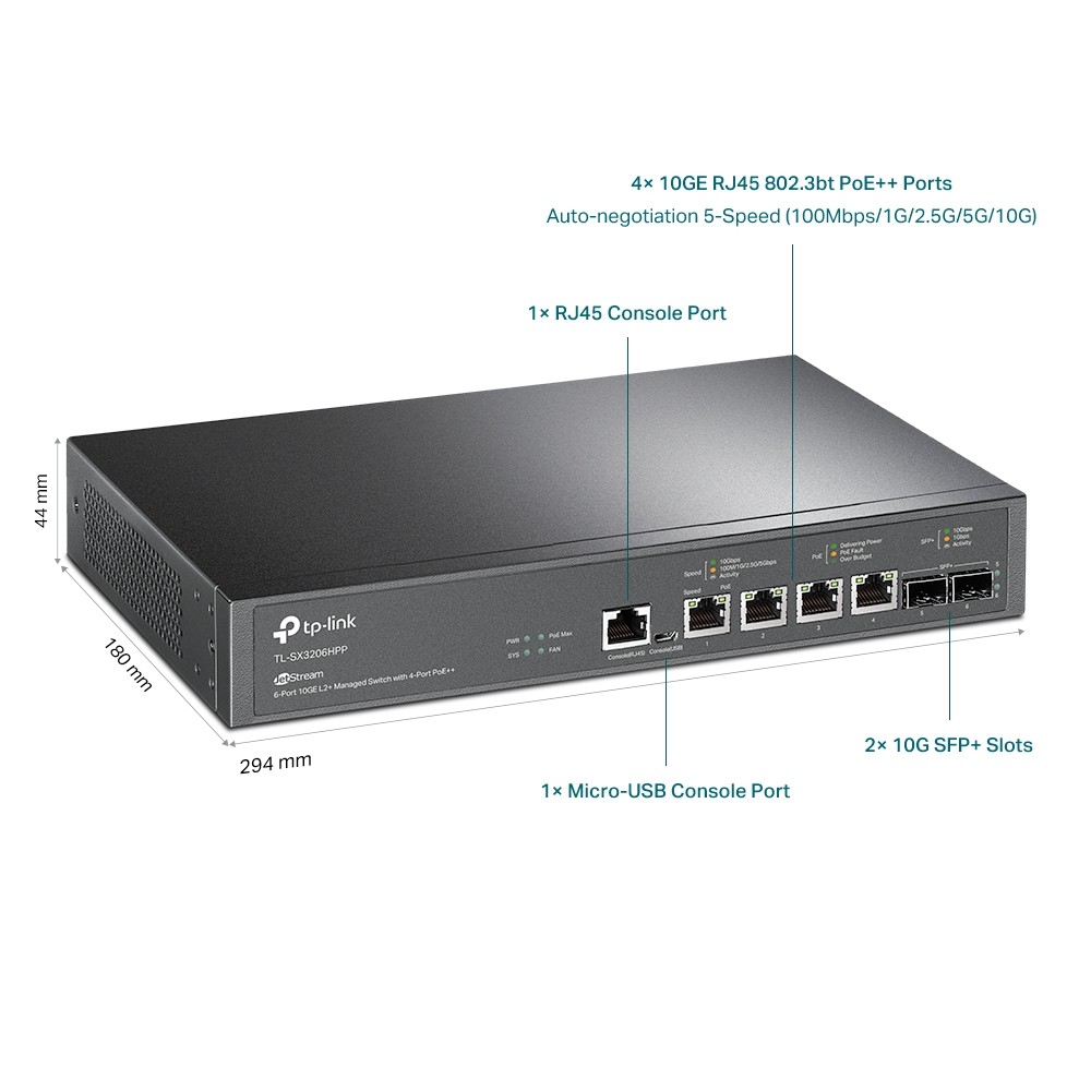 TP-Link TL-SX3206HPP switch-uri Gestionate L2+ 10G Ethernet (100/1000/10000) Power over Ethernet (PoE) Suport Negru