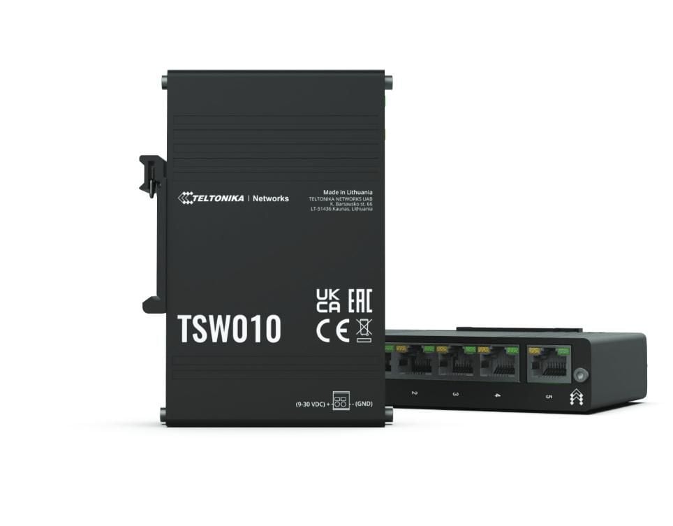 Teltonika TSW010 DIN Rain Switch 5 x Fast Ethernet (10/100) Power over Ethernet (PoE) Suport Negru