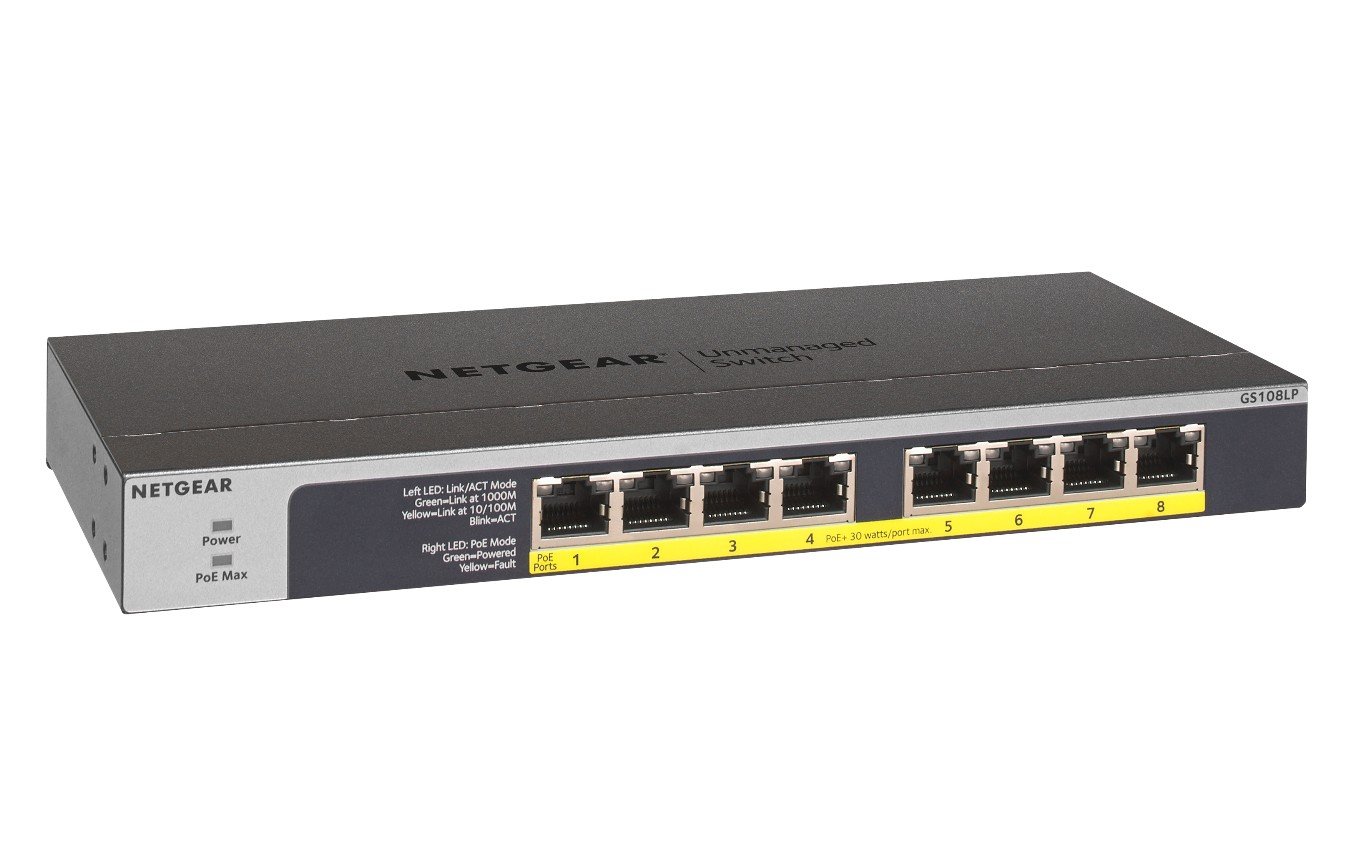 GS108LP-100EUS | Netgear | NETGEAR GS108LP Fara management Gigabit Ethernet (10/100/1000) Power over Ethernet (PoE) Suport 1U Negru, Gri NETGEAR GS108LP Fara management Gigabit Ethernet (10/100/1000) Power over Ethernet (PoE) Suport 1U Negru, Gri