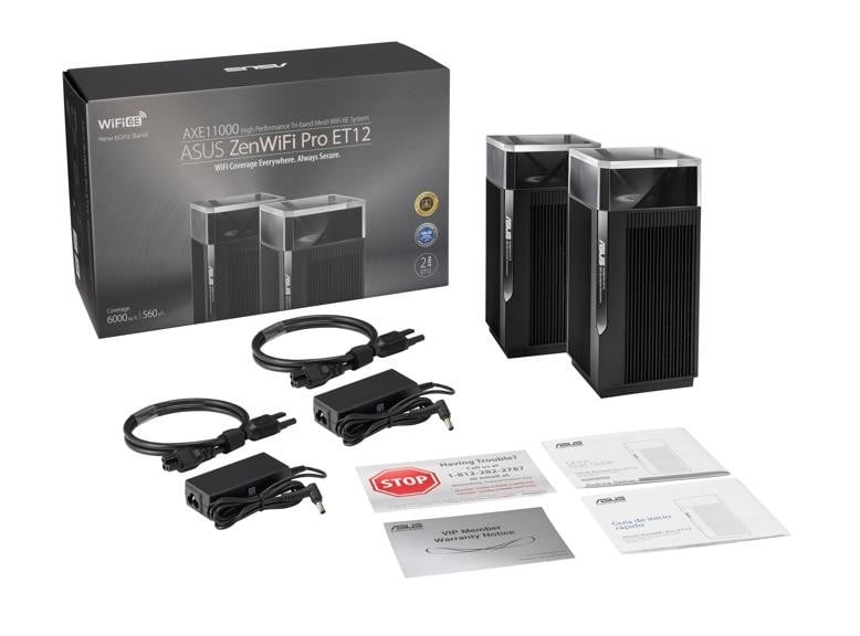 ASUS ZenWiFi Pro ET12 Tri-band (2.4 GHz / 5 GHz / 6 GHz) Wi-Fi 6E (802.11ax) Negru 3 Intern – ASUS ZenWiFi Pro ET12 (2pk)