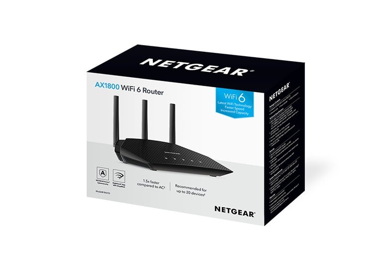 NETGEAR Nighthawk 4-Stream AX1800 WiFi 6 Router (RAX10) router wireless Gigabit Ethernet Bandă dublă (2.4 GHz/ 5 GHz) Negru