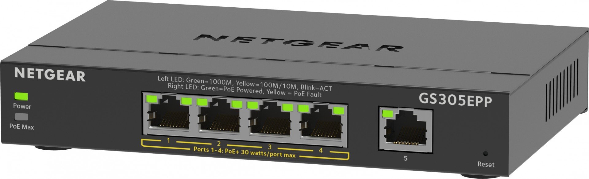 NETGEAR GS305EPP 5-Port Gigabit Ethernet High-Power PoE+ Switch – Netgear GS305EPP-100PES