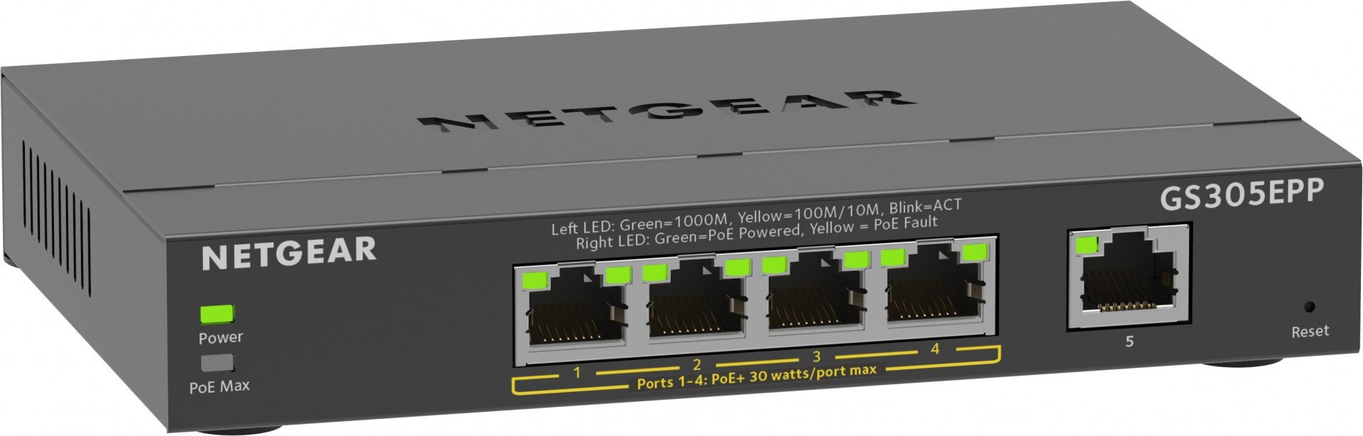 NETGEAR GS305EPP 5-Port Gigabit Ethernet High-Power PoE+ Switch – Netgear GS305EPP-100PES
