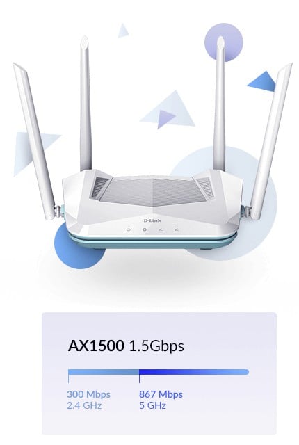 R15 | D-Link | D-Link AX1500 R15 router wireless Gigabit Ethernet Bandă dublă (2.4 GHz/ 5 GHz) Alb D-Link AX1500 R15 router wireless Gigabit Ethernet Bandă dublă (2.4 GHz/ 5 GHz) Alb