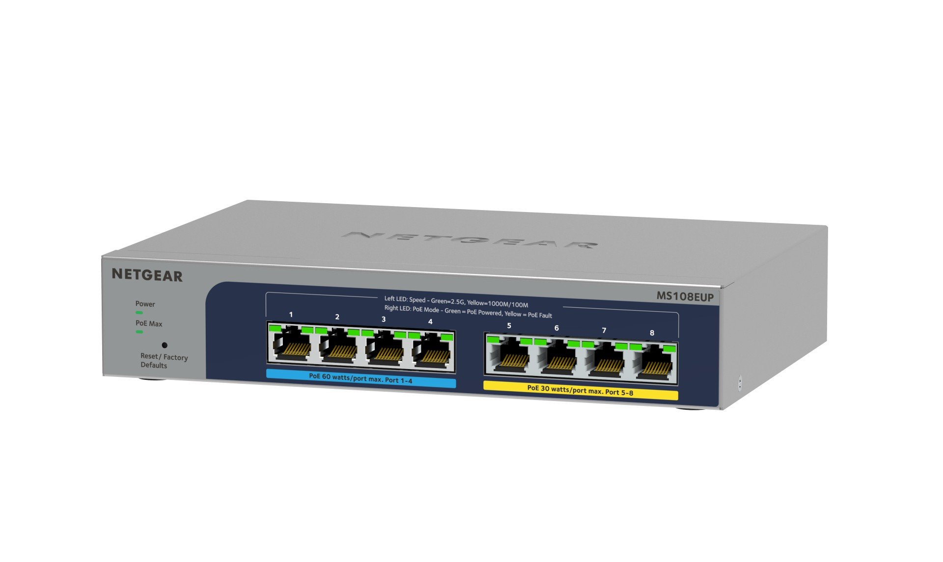 MS108EUP-100EUS | Netgear | NETGEAR 8-port Ultra60 PoE++ Multi-Gigabit (2.5G) Ethernet Plus Switch Fara management L2/L3 2.5G Ethernet (100/1000/2500) Power over Ethernet (PoE) Suport Gri NETGEAR 8-port Ultra60 PoE++ Multi-Gigabit (2.5G) Ethernet Plus Switch Fara management L2/L3 2.5G Ethernet (100/1000/2500) Power over Ethernet (PoE) Suport Gri