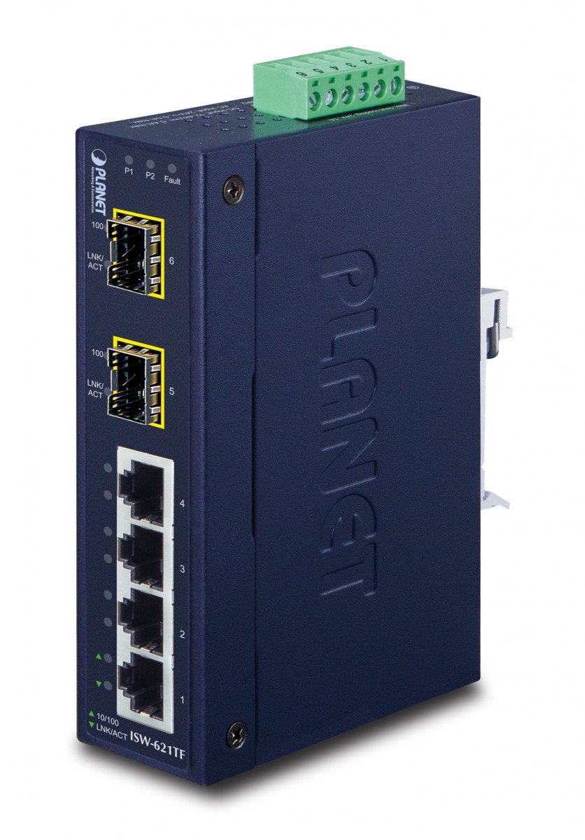 PLANET ISW-621TF – PLANET ISW-621TF Fast Ethernet Industrial Switch (4×10/100 + 2×SFP) PLANET ISW-621TF Fast Ethernet Industrial Switch (4×10/100 + 2×SFP) – PLANET ISW-621TF