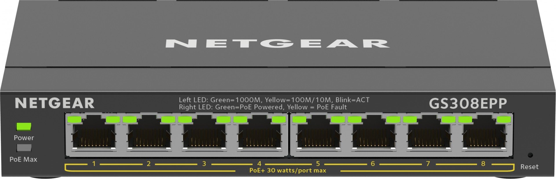GS308EPP-100PES | Netgear | NETGEAR 8-Port Gigabit Ethernet High-Power PoE+ Plus Switch (GS308EPP) Gestionate L2/L3 Gigabit Ethernet (10/100/1000) Power over Ethernet (PoE) Suport Negru NETGEAR 8-Port Gigabit Ethernet High-Power PoE+ Plus Switch (GS308EPP) Gestionate L2/L3 Gigabit Ethernet (10/100/1000) Power over Ethernet (PoE) Suport Negru