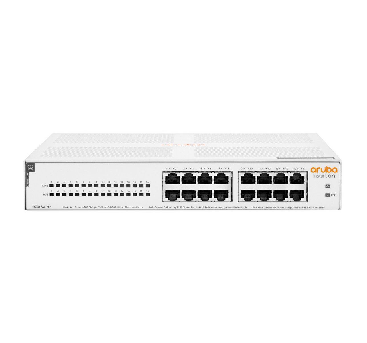 R8R48A | HPE | HPE Aruba Instant On 1430 Unmanaged 16G PoE+ 124W Switch HPE Aruba Instant On 1430 Unmanaged 16G PoE+ 124W Switch