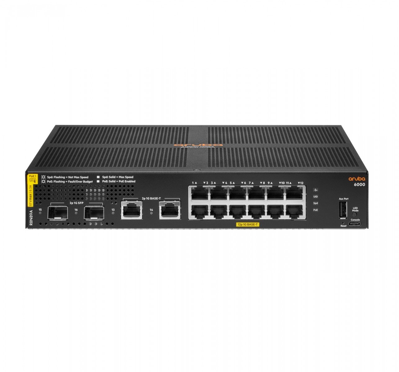 HPE R8N89A – HPE Aruba 6000 Managed 12G 2SFP PoE+ 139W Switch HPE Aruba 6000 Managed 12G 2SFP PoE+ 139W Switch – HPE R8N89A