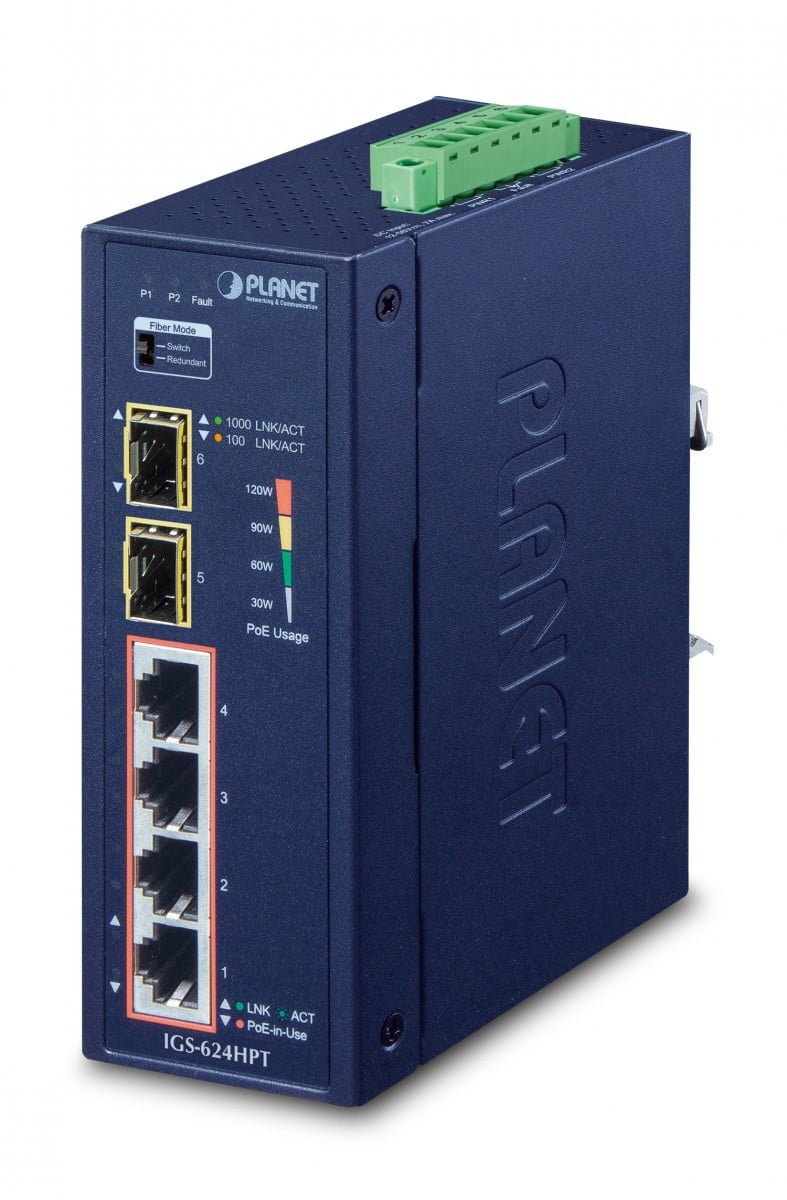 PLANET IGS-624HPT switch-uri Fara management Gigabit Ethernet (10/100/1000) Power over Ethernet (PoE) Suport Albastru