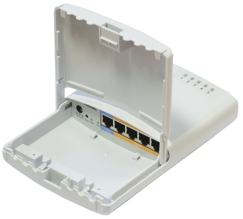 Router PowerBox de exterior, 5 x Fast Ethernet, 4 x PoE, RouterOS L4 - Mikrotik RB750P-PBr2 – Mikrotik RB750P-PBr2