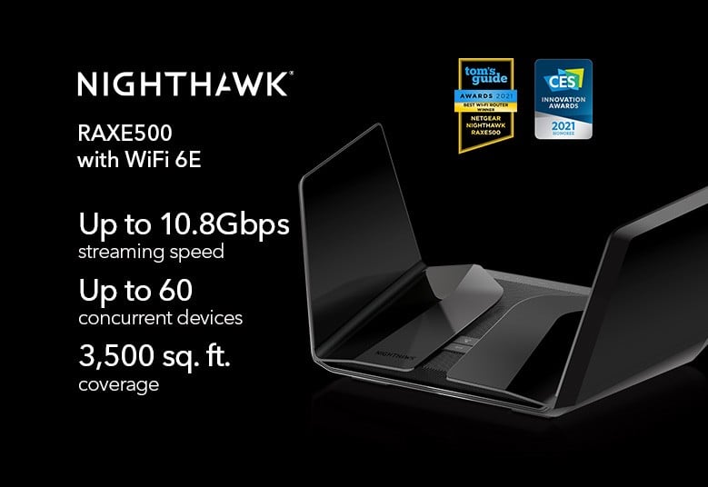 Netgear RAXE500-100EUS – NETGEAR Nighthawk RAXE500 router wireless Gigabit Ethernet Tri-band (2.4 GHz / 5 GHz / 6 GHz) Negru NETGEAR Nighthawk RAXE500 router wireless Gigabit Ethernet Tri-band (2.4 GHz / 5 GHz / 6 GHz) Negru – Netgear RAXE500-100EUS