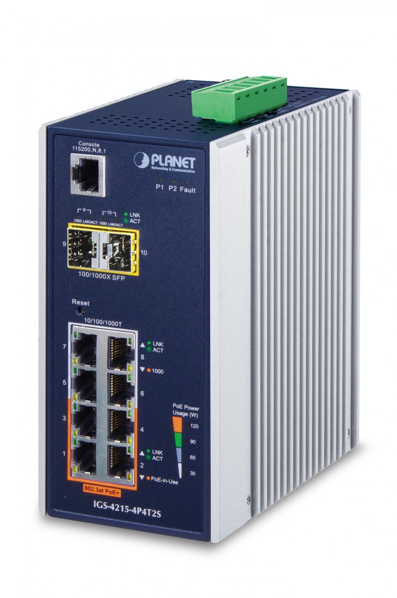 PLANET IGS-4215-4P4T2S switch-uri Gestionate L2/L4 Gigabit Ethernet (10/100/1000) Power over Ethernet (PoE) Suport Albastru, Alb – PLANET IGS-4215-4P4T2S